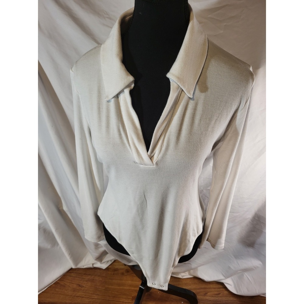 Summersalt Size Large White Ribbed Collared Shirt